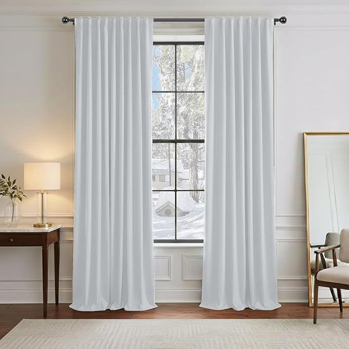 PONY DANCE 60% Light Blocking Curtains 95 inch Long, Room Darkening Curtains for Bedroom, Thermal Insulated Drapes for Living Room Window with Back Tab, 52 x 95 Inch,2 Panels Set, Greyish White
