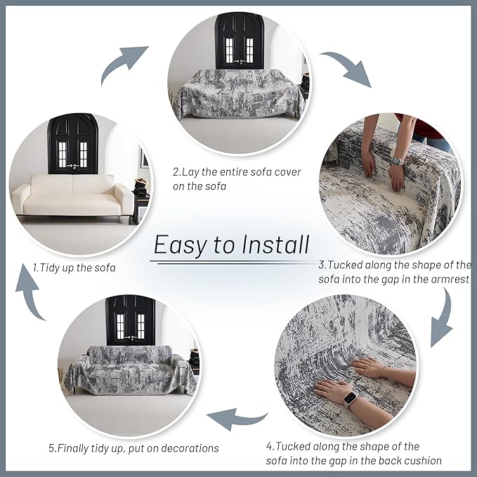 MYSKY HOME Sectional Couch Cover Deep Grey Abstract Geometric Sofa Covers for Sectional Sofa L Shape Chenille Couch Protector for Dogs Pets Couch Throw Cover Washable Durable for Home Decor, 71" X118"