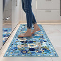 2x5 Entryway Runner Rugs, Non Slip Washable Rugs with Rubber Backing Soft Floral Carpet Runner for Kitchen, Laundry, Bedroom, Bathroom(2 x 5, Blue Garden)