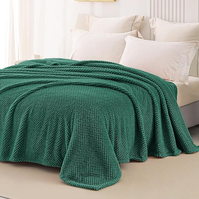 Whale Flotilla King Size Fuzzy Fleece Blanket for Bed, 90x104 Inch Fluffy Warm Soft Jacquard Blankets for All Season, Lightweight and Cozy, Deep Green