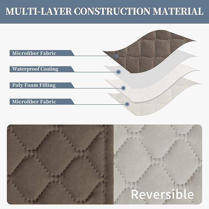 ISSUNTEX Double Protection 100% Waterproof Loveseat Sofa Covers for Living Room, Couch Covers for 2 Cushion Couch Sofa, Reversible Furniture Protector Sofa Cover for Dogs (Loveseat, Camel/Ivory)