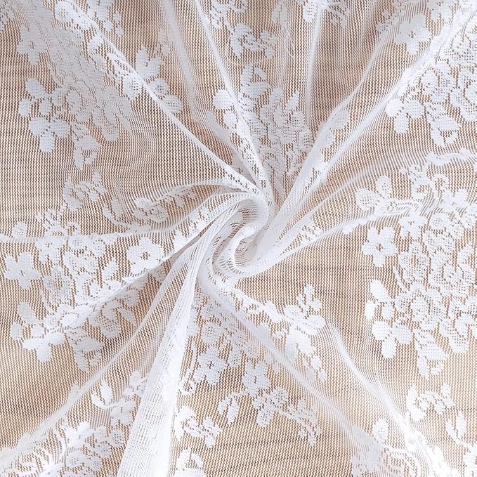 YJ YANJUN Vintage Lace Curtains 84 Inches Long 2 Panels-Victorian Floral Old World Style Cottage Shabby Chic White Sheer Curtains for Living Room Bedroom Rod Pocket Light Filtering 52 x 84 Inch