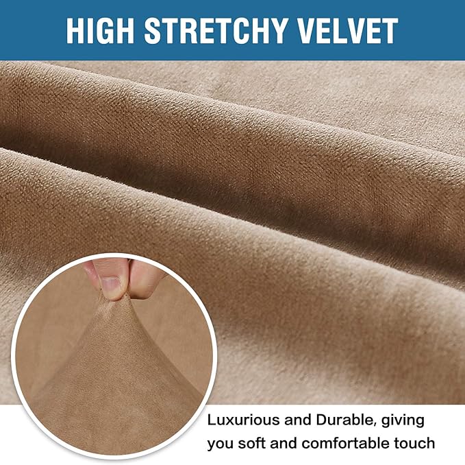H.VERSAILTEX Stretch Velvet Sofa Covers for 3 Cushion Couch Covers Sofa Slipcovers Furniture Protector Soft with Non Slip Elastic Bottom, Crafted from Thick Comfy Rich Velour (Sofa 72"-90", Camel)