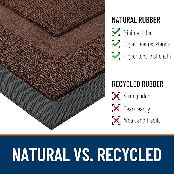 OLANLY Front Door Mat Indoor Outdoor Entrance, Waterproof All-Season, All-Weather Doormat, Sturdy Natural Rubber, Low Profile, Easy Clean Patio Porch Entryway Mat, 59x23, Chocolate Brown