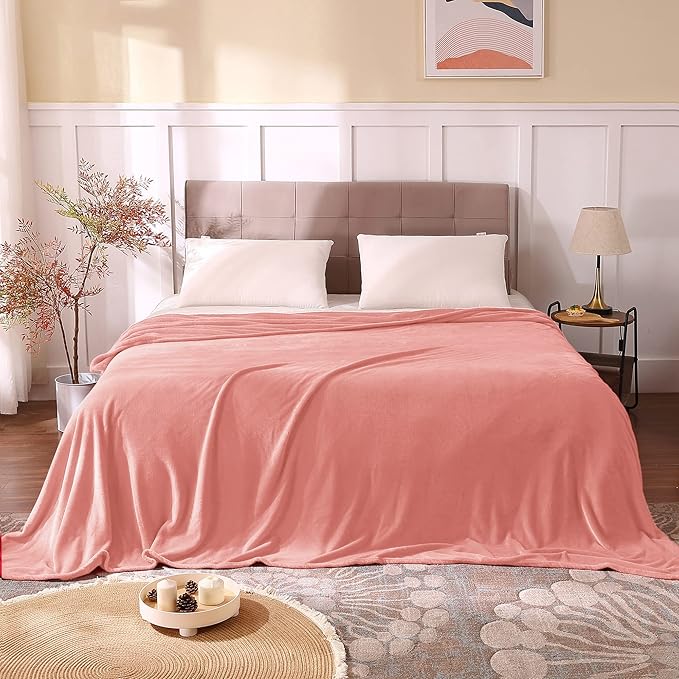 BEDELITE Fleece Blankets Queen Size Pink Throw Blankets for Bed, Luxury Plush Cozy Fuzzy Blanket 90x90 inches, Super Soft Warm Lightweight Throw Blanket All Seasons Suitable