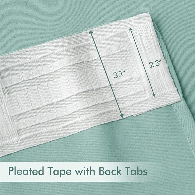 MIULEE Aqua Back Tab Blackout Curtains 108 Inch Long 2 Panels Set for Bedroom, Rod Pocket/Pinch Pleat Extra Long Thermal Insulated Living Room Darkening Pleated Light Blocking Drapes