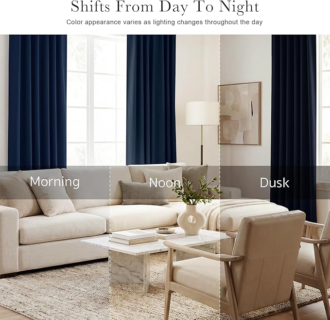 PONY DANCE Small Window Curtains - 36 inch Length Short Kitchen Curtain Tiers Rod Pocket Blackout Panels for Basement/Bedroom, W 42" x L 36", Navy Blue, 2 Pieces
