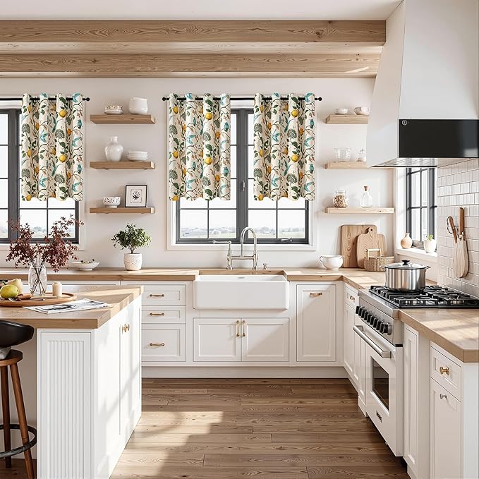 Topfinel Beige Kitchen Tier Curtains 36 Inches Long Botanical Floral Hummingbird Grommet Room Darkening Half Window Drapes for Rv Cafe Basement Bathroom Dinning Room 2 Panels