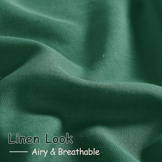 Dark Green Linen Curtains 90 Inch Long 2 Panels Set for Bedroom Living Room Emerald Green Linen Textured Window Drapes Semi Sheer Light Filtering Rod Pocket Back Tab Farmhouse Curtain 52x90
