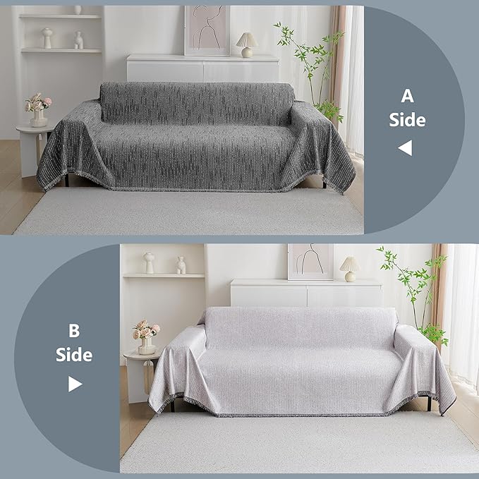 MYSKY HOME Couch Covers for Sofa, Dog Couch Cover Protector, Dark Grey Lines Sofa Covers for Sectional L Shape, Pets Couch Throw Cover Washable Durable Large Couch Cover for Dogs, Cats, 71"X102"