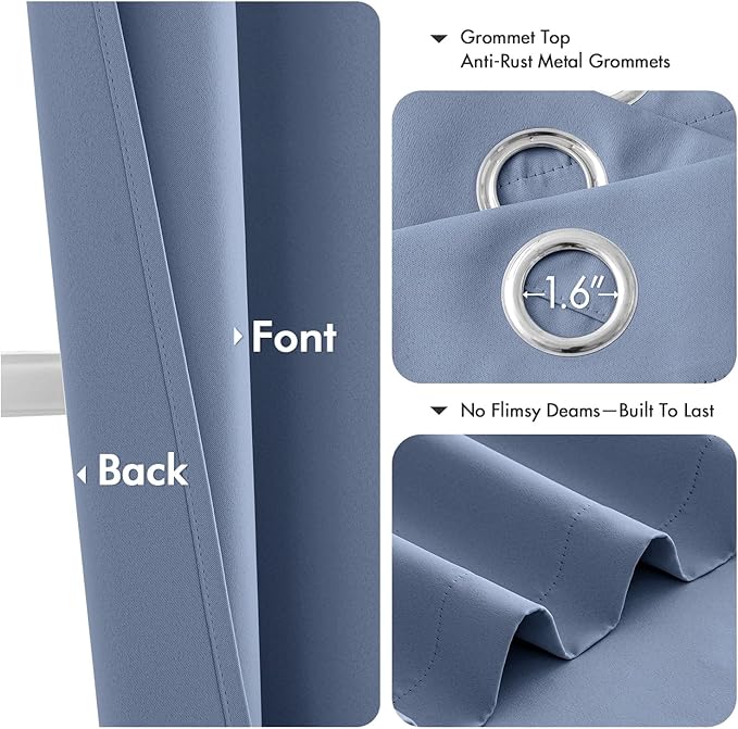 MIULEE Denim Blue Blackout Curtains for Bedroom Living Room 84 Inches Long 2 Panels, Thermal Insulated Room Darkening Drapes Solid Grommet Noise Reduction Light Blocking Window Treatments 40x84 Inch