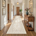 Carpet Runners for Hallway 12ft, Non-Slip Long Bathroom Rugs Runner for Kitchen, Living Room, Soft Vintage Washable Rug for Entryway, Thin Floor Mat for Dining Room(Cream/Beige,2.5'x12')