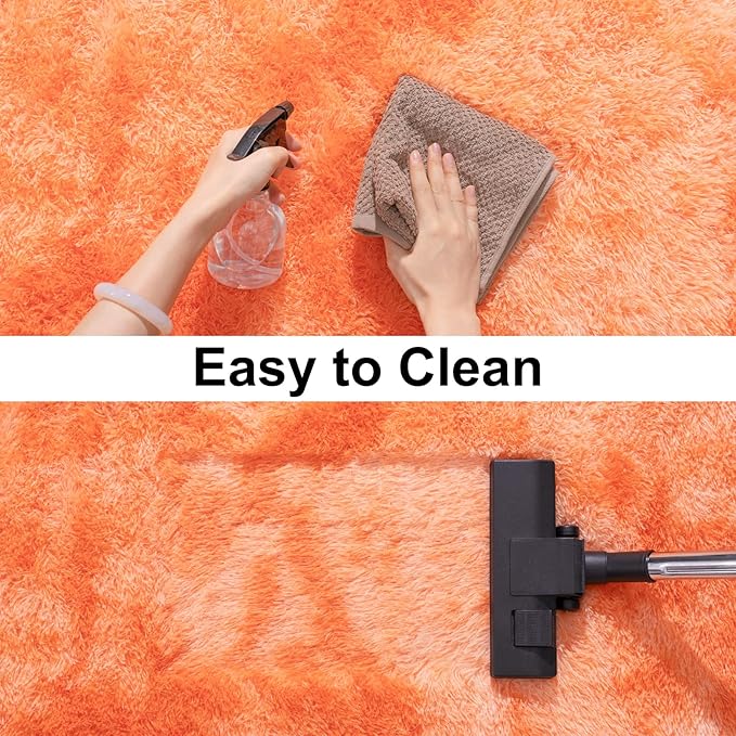 Soft Runner Rugs for Bedroom Hallways, 2x4 Tie-Dyed Orange Fluffy Shag Throw Area Rug Non Slip for Bedside Dorm, Long Shaggy Furry Carpet for Nursery Living Room