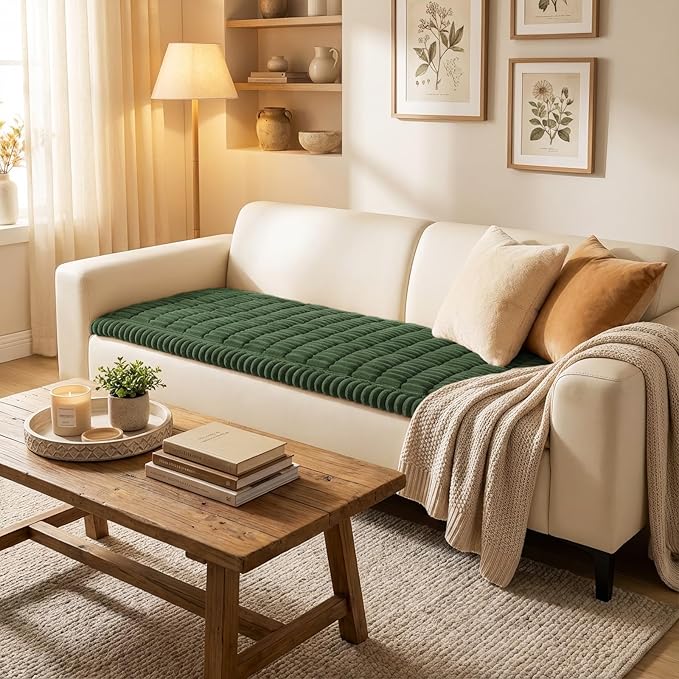 Smiry Couch Cover for Dogs Washable, Non Slip Fuzzy Pet Couch Covers for 3 Cushion Sofa Pet Friendly, Thick Soft Sofa Slipcovers Cushion Protector (Dark Green, 27.6" x 59")