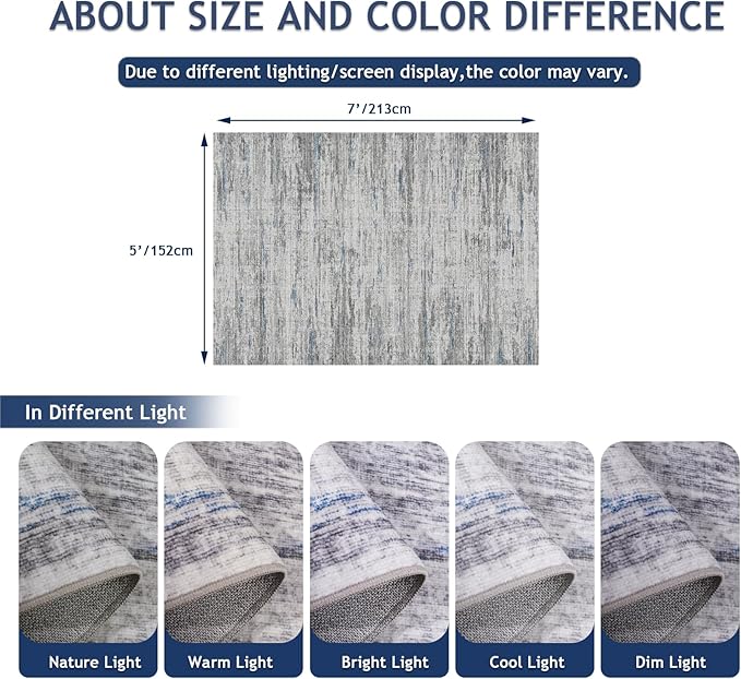 5x7 Area Rugs - Ultra-Thin Washble Rugs,Non-Slip Low Pile Abstract Print Rugs for Living Room,Home Office Decor,Stain Resistant Machine Washable Area Rug
