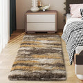 Soft Runner Rugs for Bedroom Hallways, 2x4 Abstract Brown Fluffy Shag Throw Area Rug Non Slip for Bedside Dorm, Long Shaggy Furry Carpet for Nursery Living Room