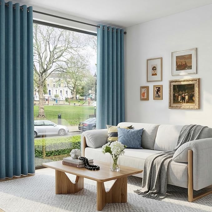 100% Blackout Shield Linen Blackout Curtains for Bedroom, Stone Blue Grommet Curtains for Living Room, Thermal Insulated Room Darkening Drapes for Nursery, Boho Home Decor, 50" W x 72" L, 2 Panels