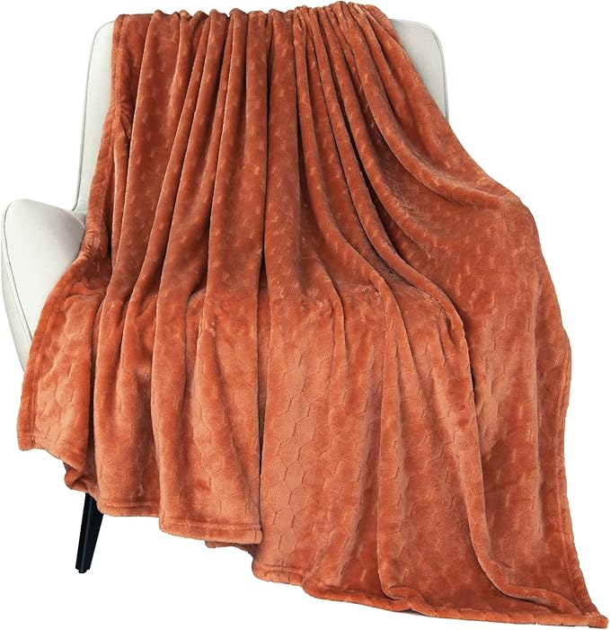TOONOW Fleece Blanket Super Soft Cozy Throw Blanket 50" x 60", Lightweight Fuzzy Comfy Textured Flannel Blanket Warm Plush Throw Blankets for Couch, Sofa, Bed, Carnelian