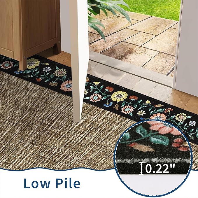 GarveeHome Washable Living Room Rug 9x12 Floral Bordered Area Rugs Soft Thin Indoor Carpet for Bedroom Modern Throw Aesthetic Mat Non Slip Stain Resistant Carpet for Dining Room Office, Brown