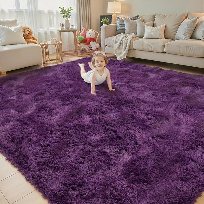 8x10 Area Rugs for Living Room Bedroom, Large Area Rug Shaggy Carpet Soft Plush Furry Bedside Rug, Rugs for Home Decor (Grape Purple, 8 x 10)