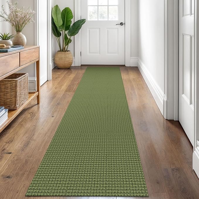 KOZYFLY Runners for Hallways 2x8 ft Washable Kitchen Runner Non Slip Rubber Backed Hall Runners Cotton Entryway Runner Rugs Floor Carpet for Indoor Backdoor Bedroom Kitchen, Bright Green/Earthy Green