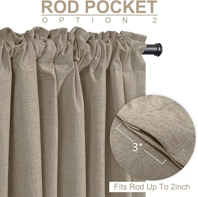 100% Blackout Shield Linen Blackout Curtains for Bedroom 102 Inches Long, Back Tab/Rod Pocket Living Room Drapes, Thermal Insulated Blackout Curtains 2 Panels Set, 50" W x 102" L, Faux Linen