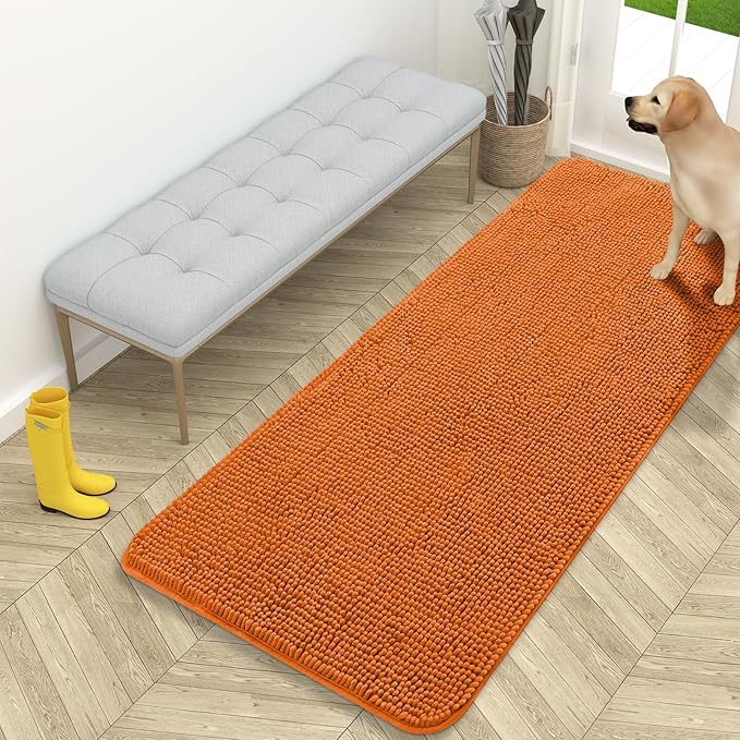 OLANLY Dog Door Mat for Muddy Paws 59x24, Absorbs Moisture and Dirt, Absorbent Non-Slip Washable Doormat, Quick Dry Chenille Mud Mat for Dogs, Entry Indoor Entryway Carpet for Inside Floor, Clay