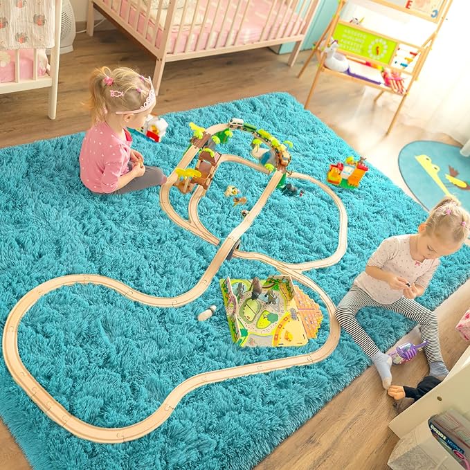 LOCHAS Ultra Soft Indoor Modern Area Rugs Fluffy Living Room Carpets for Children Bedroom Home Decor Nursery Rug 3x5 Feet, Teal Blue
