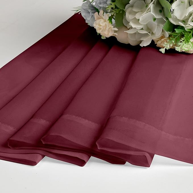 Chyhomenyc Sheer Valances for Windows 2 Pack, 42W x 14L inches Small Window Curtains for Living Room Bathroom Cafe Laundry Basement, Modern Top Dual Rod Pocket Voile Curtain, Burgundy