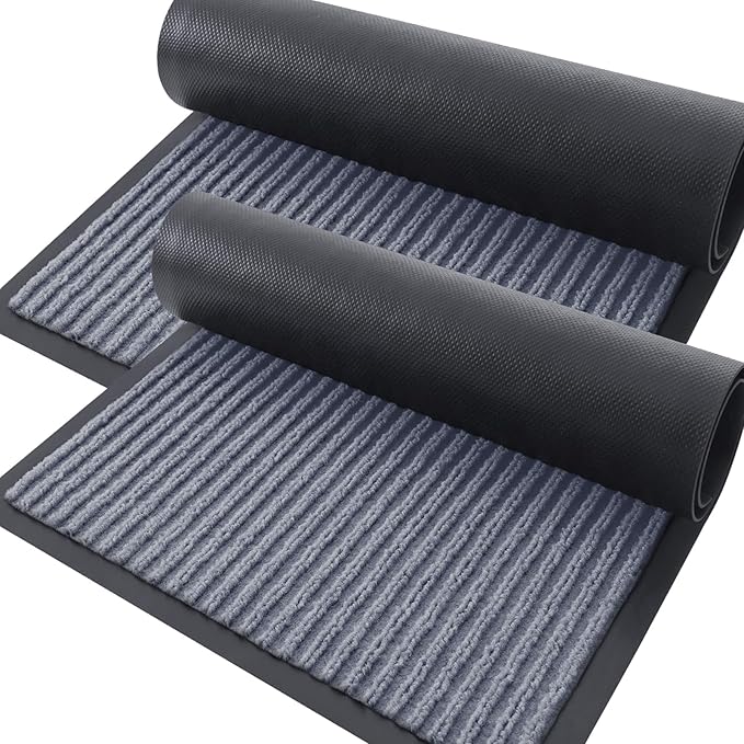 OLANLY Front Door Mat Indoor Outdoor Entrance, 2-Pack 33 x 21 Inch, Waterproof Heavy Duty Doormat, Fade Resistant, Low Profile, Easy Clean Patio Porch Welcome Floor Mats for Entry, Ash Grey