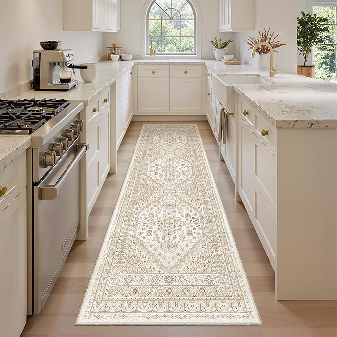 zesthome Washable Runner Rug 2.5x8 - Stain Resistant Entryway Rug,Ultra-Thin Kitchen Rugs, Anti Slip Backing Runner Rugs for Entrance Laundry Room Indoor Hallway (Cream/Beige,2.5'x8')