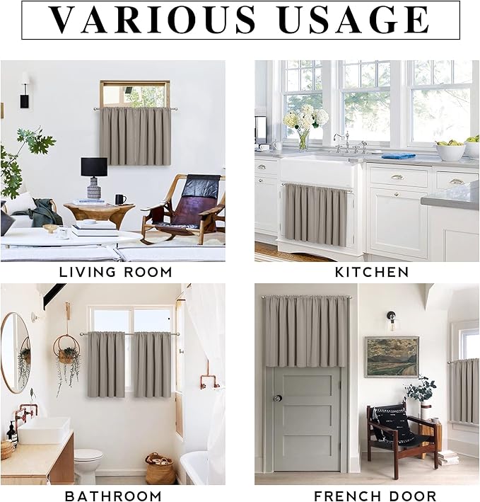RYB HOME Short Blackout Curtains for Bedroom, Room Darkening Insulated Summer Heat Light UV Blocking Energy Saving Drapes for Nursery, Width 42 by Length 48, Sand, Set of 2