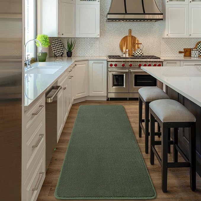 Amearea Modern Soft Hallway Runner Rug, 2x6 Fluffy Bedroom Bedside Rugs, Washable Long Runner Rugs for Hallway, Non Slip Memory Foam Rug Carpet for Entrance Kitchen Living Room Decor, Sage Green