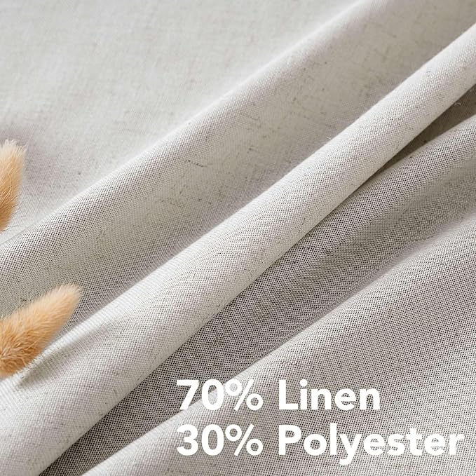 H.VERSAILTEX Living Room Linen Curtains - Semi Sheer, Nickel Grommet, Energy Saving, Light Filtering Window Treatments - Pale Oak, 2 Panels, 52 x 84 Inch