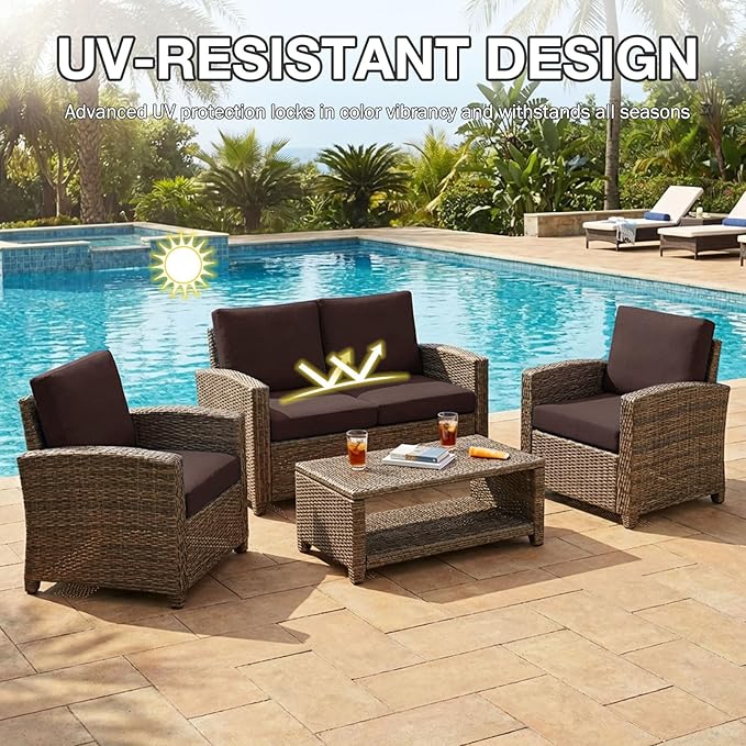 hyha 8Pcs Patio Cushion Covers, Stretch Outdoor Couch Cushion Covers Replacement, Washable Outdoor Chair/Sofa Slipcovers for Patio Furniture Cushions Protector with Elastic Bottom(Coffee,Cover Only)