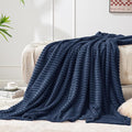 BEDELITE Fleece Throw Blanket for Couch – 3D Ribbed Jacquard Soft and Warm Decorative Fuzzy Blanket – Cozy, Fluffy, Plush Lightweight Navy Blue Throw Blankets for Bed, Sofa, 50x60 inches
