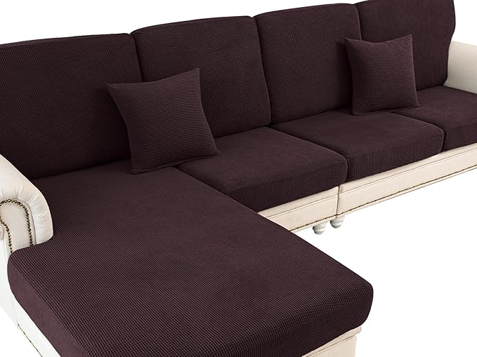 Couch Cushion Covers Seat Cushion Cover Stretch Couch Cover Separate Sectional Sofa Slipcovers Furniture Protector(3 Pieces for Seat or Sofa Backrest, Brown)