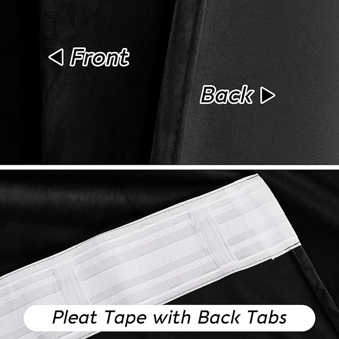 RYB HOME Black Velvet Curtains 84 inch, Blackout Window Curtains with Pleat Tape on Top for Bedroom Thermal Insulated Privacy Room Darkening Drapes for Living Room, W52 x L84 inch, 2 Panels