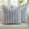 decorUhome Cozy Faux Fur Throw Pillow Covers 16x16 Set of 2 Decorative Soft Plush Striped Modern Farmhouse Boho Couch Pillow Cases with Velvet Back for Sofa Bed Living Room, Grey White