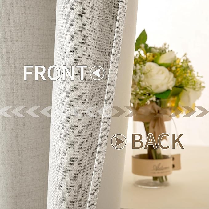MIULEE Linen Texture Curtains for Bedroom Solid 100% Blackout Thermal Insulated Linen Beige Curtains Grommet Room Darkening Drapes for Living Room Nursery 52x84 Inch (2 Panels)
