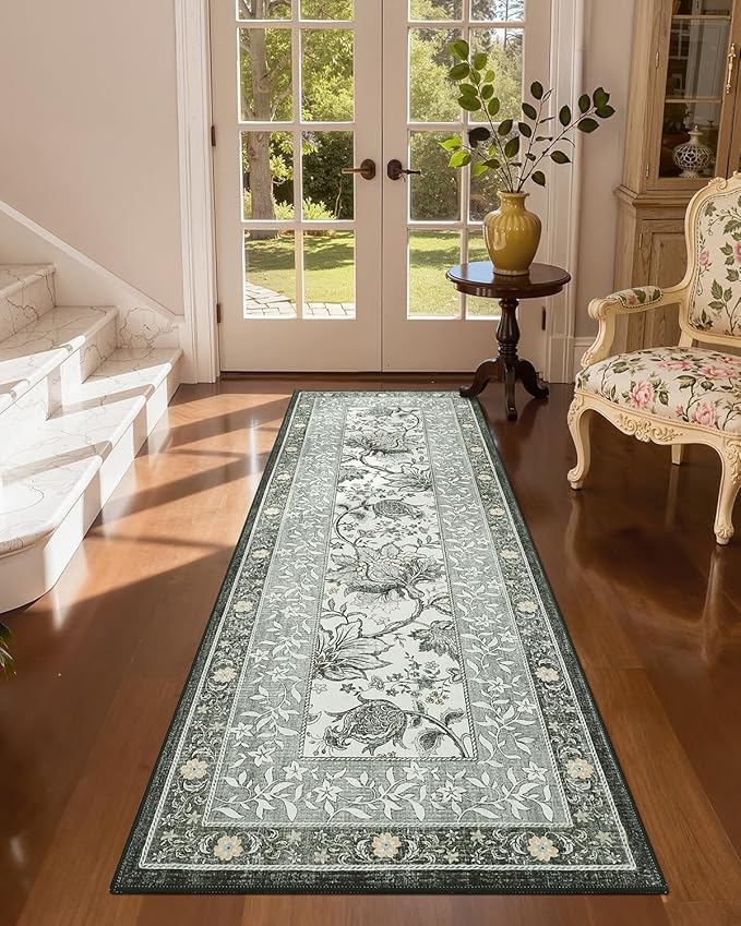 GarveeHome Provence Fog 2x6 Washable Kitchen Runner Rugs Non Slip Vintage Boho Cottage Long Rug for Hallways Bedroom Entryway Bathroom Mat with Rubber Back