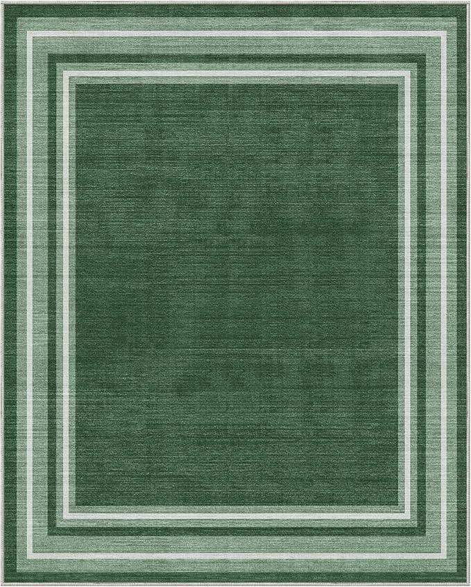 OPPODREAM Border Soft Area Rugs 8x10, Washable Green Rug with Non Slip Backing, 8 x 10 Faux Cashmere Low-Pile 8x10 Carpet