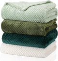 Newwiee 4 Pcs Flanne Fleece Throw Blanket for Bed Couch Large 3D Waffle Textured Soft Blanket Winter Warm Lightweight No Shedding No Pilling Decorative Throw, 50x60 Inch(Gradient Green)