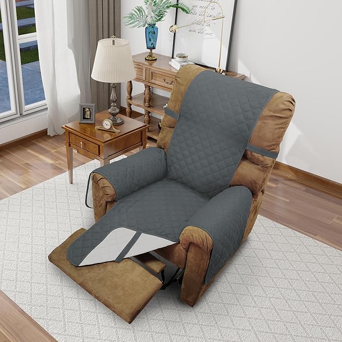 Recliner Chair Covers Reversible Sofa Cover Couch Cover for Pets Lazy Boy Furniture Protector(28''Recliner,Dark Blue/Light Grey)