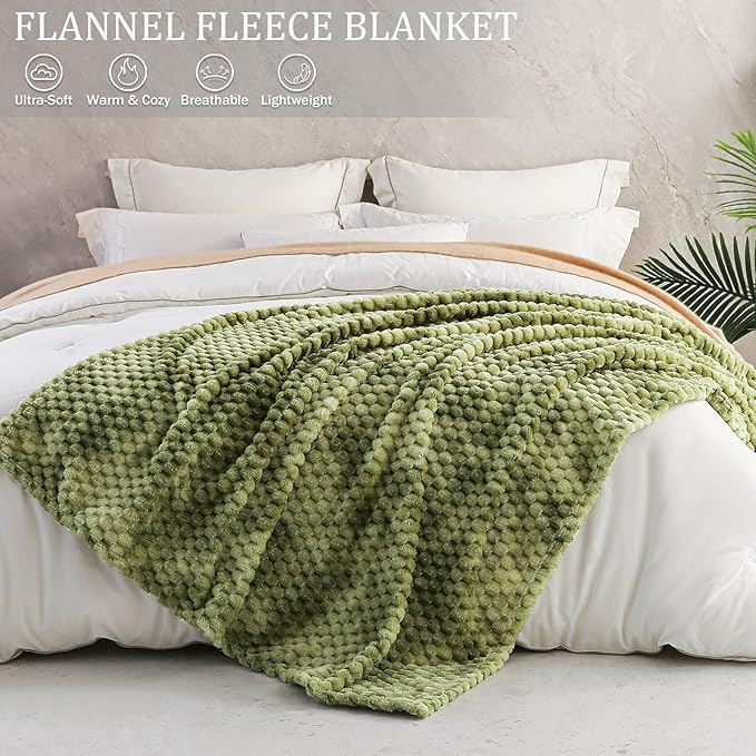 Exclusivo Mezcla Fleece Twin Blanket for Bed, Extra Large Fuzzy Tie-dye Olive Green Bed Blankets, Soft Cozy Plush Sofa Throws for All Seasons, 60x80 Inches