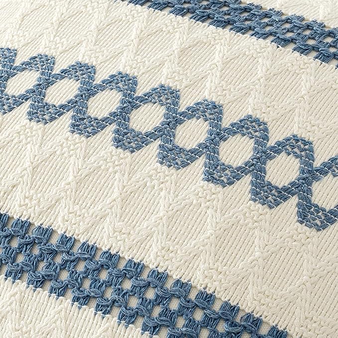 MIULEE Set of 2 Coastal Blue Boho Decorative Pillow Covers 18x18 Inch Farmhouse Rustic Couch Throw Pillows Modern Summer Cotton Cushion Covers Retro Cute Macrame Woven Spring Decor for Bed Sofa Chair
