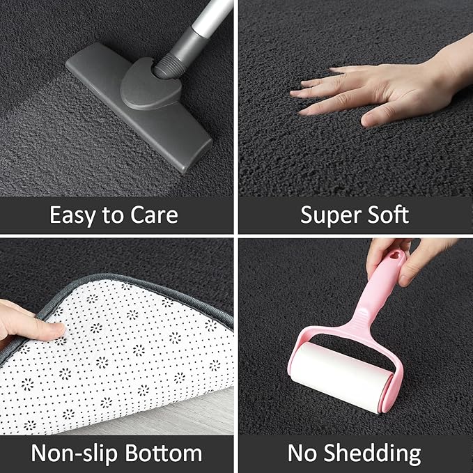 AROGAN 2x4 Feet Shag Runner Rug for Hallways, Washable Rugs with Memory Foam for Bedroom, Entryway Indoor Fluffy Throw Rug for Bedside Living Room Kids Girls Nursery Dorm Room Decor, Black