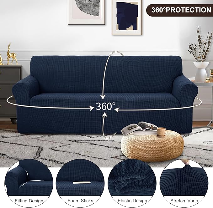 U-NICE HOME Stretch Couch Cover Sofa Cover Washable Sofa Slipcover Furniture Protector for 3 Cushion Couch Sofa Pet Friendly(Sofa, Navy)