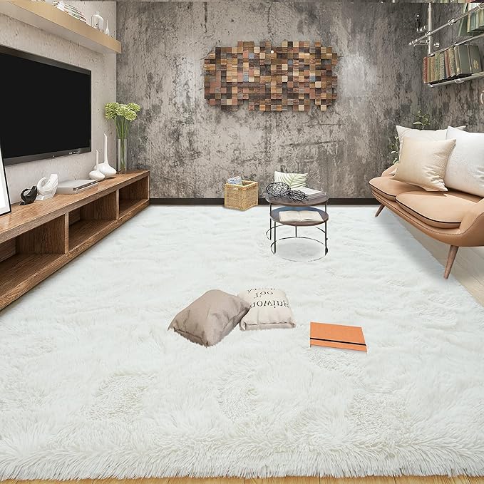 Tepook Super Soft Fluffy Rug for Bedroom, Modern Shaggy Fuzzy Kids Rugs for Living Room, Plush Indoor Nursery Home Decor Dorm Carpet with Non-Slip Bottom, Cream White, 3 X 5 Feet