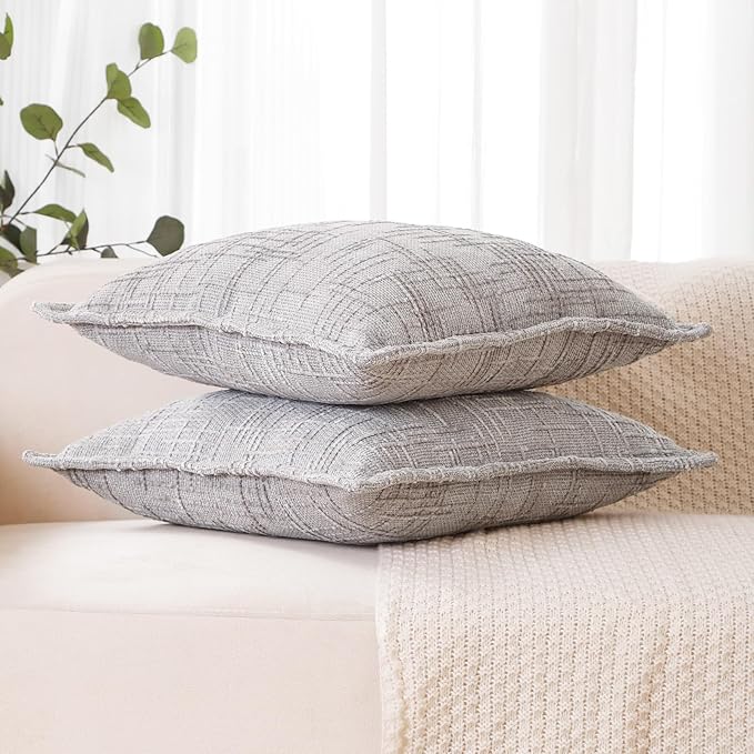 HPUK Fall Chenille Soft Throw Pillow Covers 18x18 Set of 2, Accent Cushion Covers for Living Room, Bedroom, Decorative Solid Color Pillow Covers for Couch, Sofa, Chair, Grey